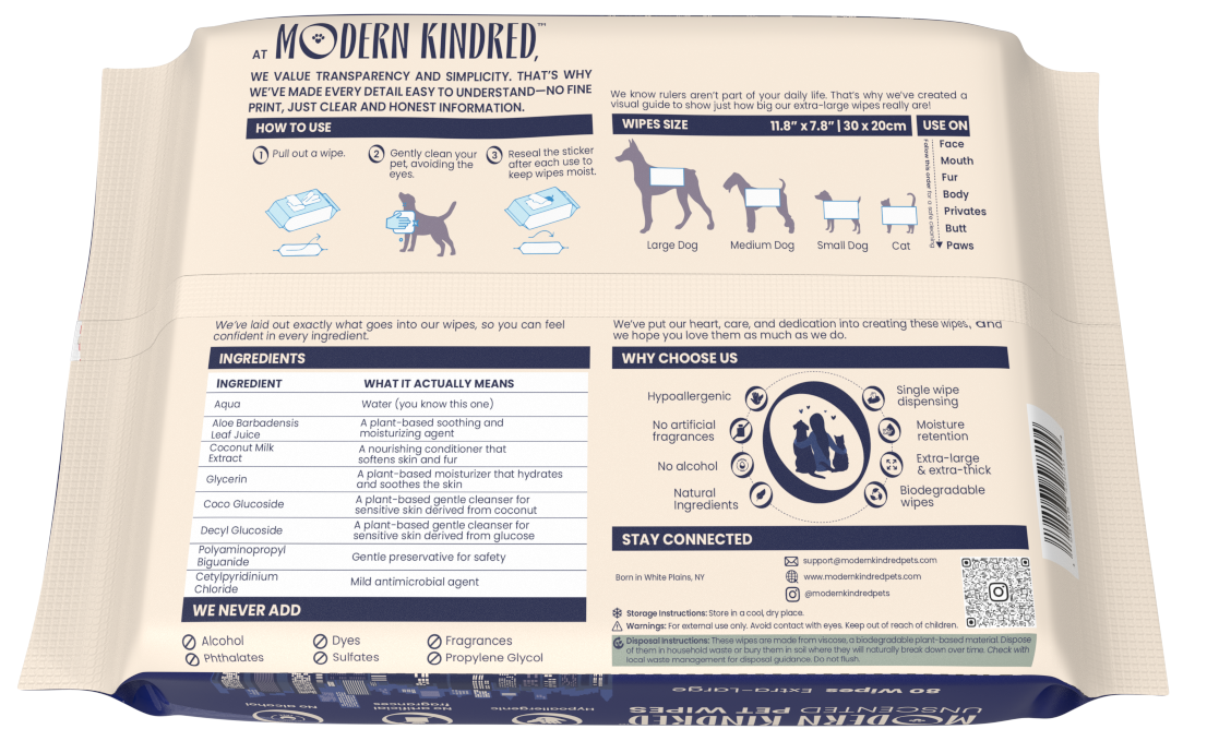 Backside of Hypoallergenic Pet Wipes Unscented