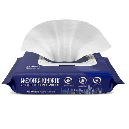 Modern Kindred pet wipes packaging with a tissue peeking out on a white background