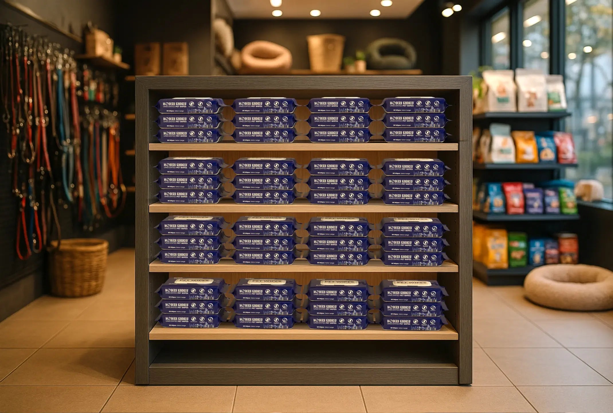 Shelf with multiple boxes of a product in a store setting

