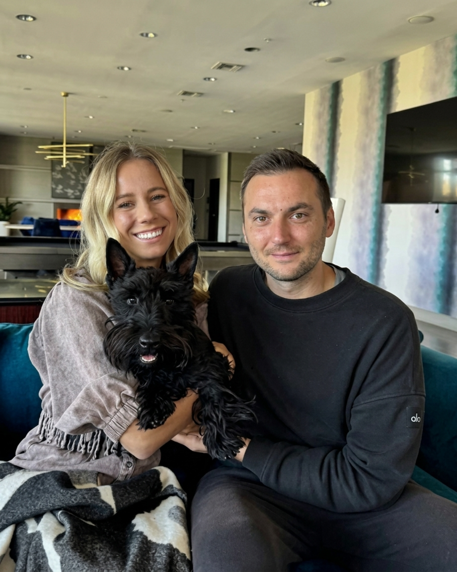 Modern Kindred founders with their Scottish Terrier, the pet parents behind Modern Kindred Pet Wipes